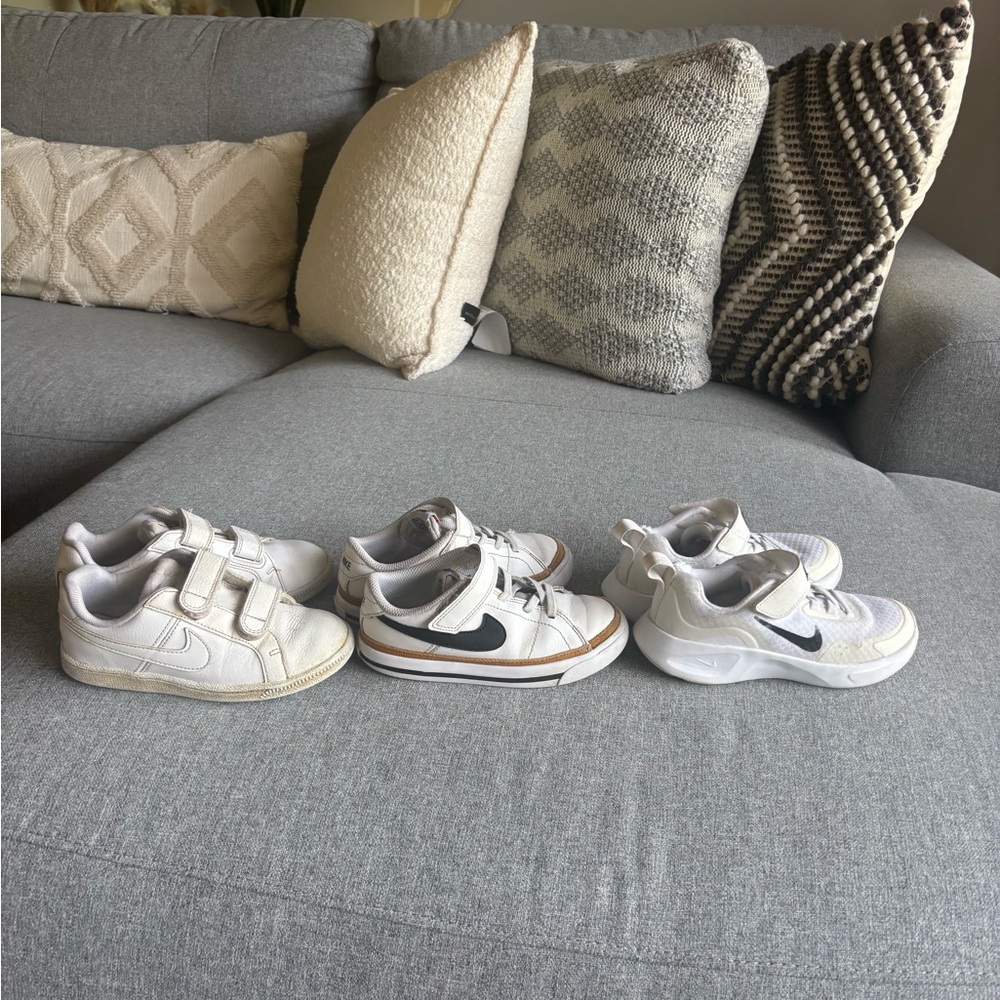 **SOLD**Nike White Sneakers Trio (Two pairs: size 11 & one with brown trim)